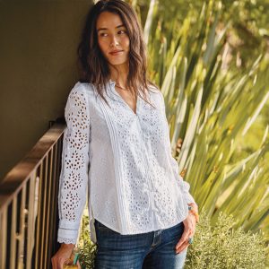 Valeria Eyelet Shirt - M, White
